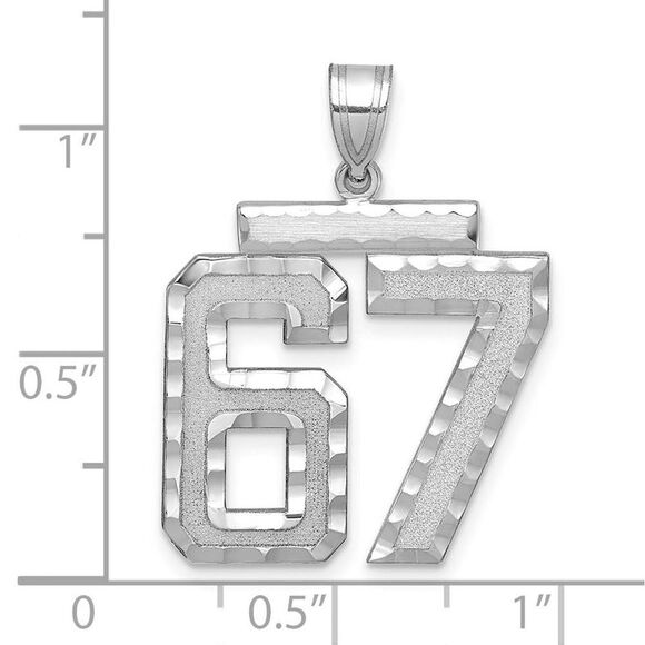 14k White Gold, Varsity Collection, Large D/C Pendant, Number 67 - Picture 2 of 3